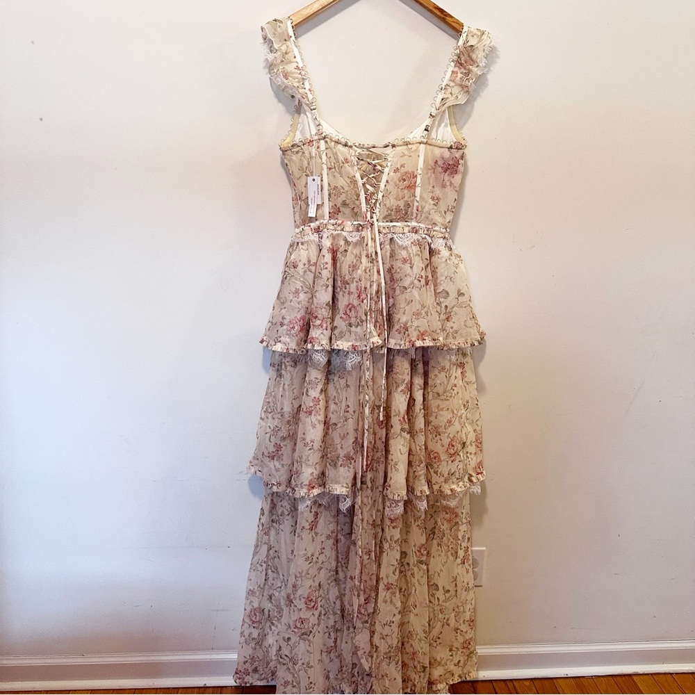 Anthropologie V. Chapman Jolie Corset Ruffle Lace Maxi Gown - Picture 8 of 13